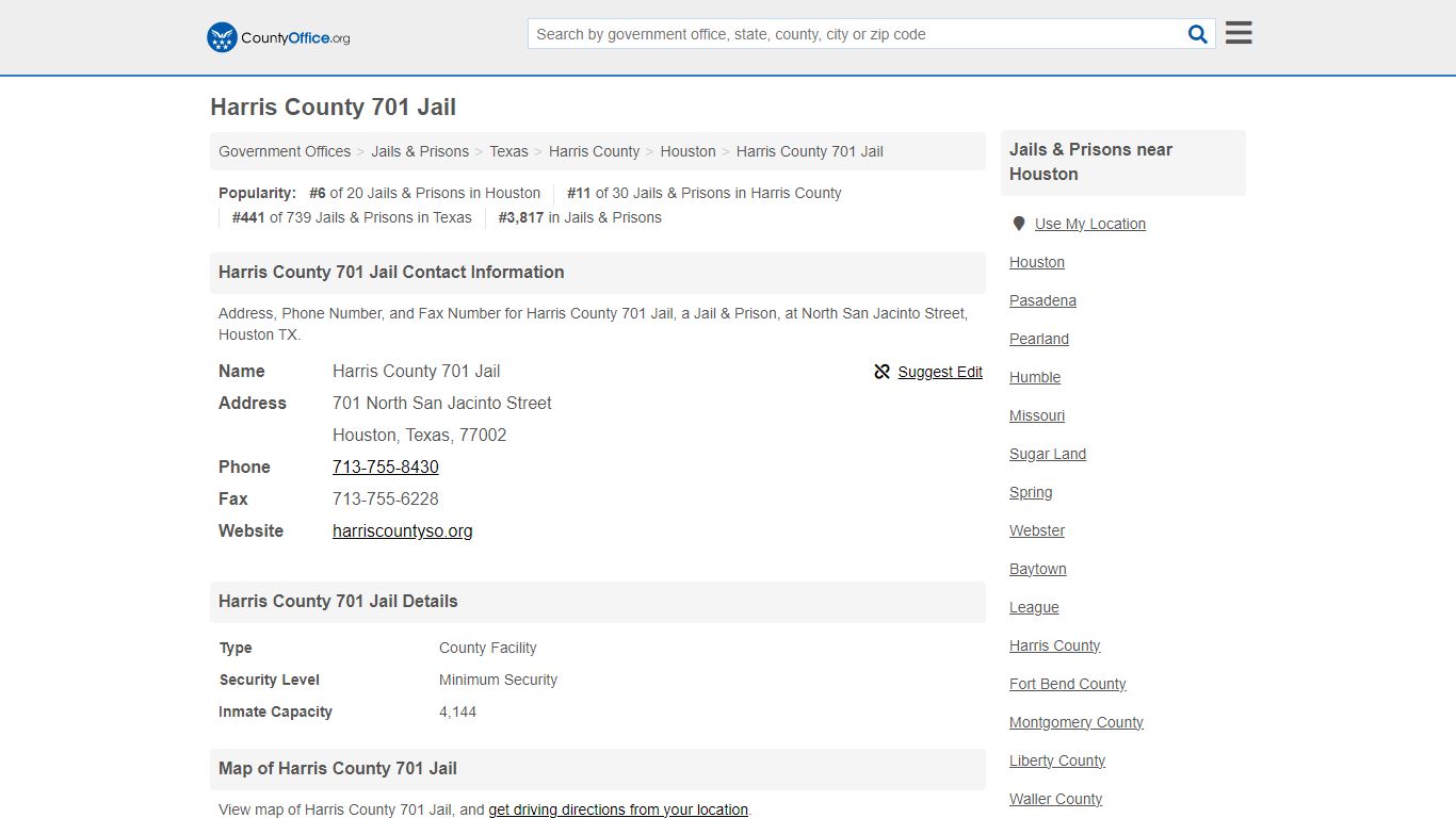 Harris County 701 Jail - Houston, TX (Address, Phone, and Fax)
